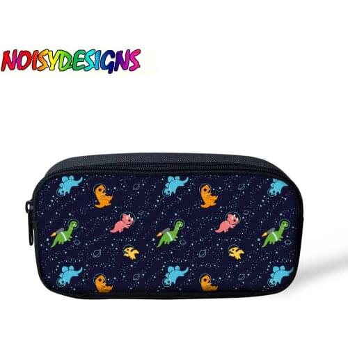 Dinosaurs In Space Pattern Pencil Case For Boys Girls Kawaii Canvas Pencil Bag Box Animals School Supplies Stationery Makeup Bag