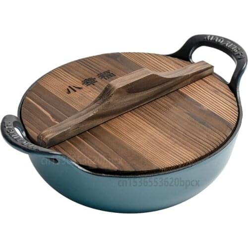 Cast Iron Stew Pot Vintage Thickening Wok Iron Pan Non-Coated Non-Stick Household Binaural Small Soup Pot 25cm