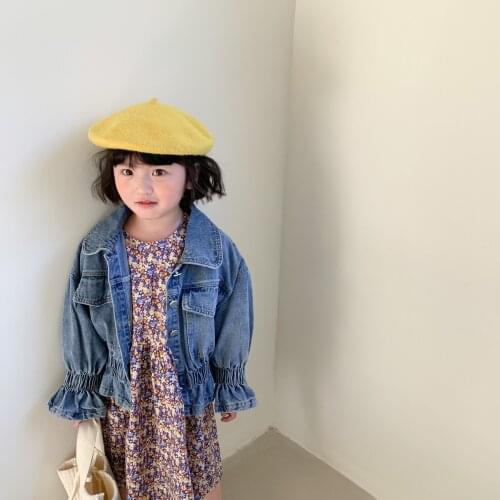 2021 New Baby Girls Jackets Spring New Toddler Kids Korean Casual Denim Coats Fashion Flared Sleeves Solid Denim Jacket For Girl