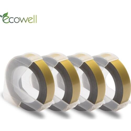 Ecowell 9mm Dymo 3D Gold color Plastic Embossing Tapes for Dymo Motex E-101,Motex E-202,1880,1540, 1755, 12965,1610 Label Makers