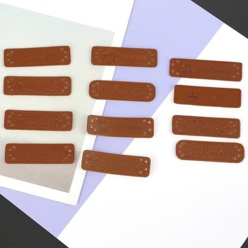 New 12pcs Handmade Labels For Clothes Garment PU Leather Labels Hand Made Tags Jeans Bags Shoes Sewing Accessories