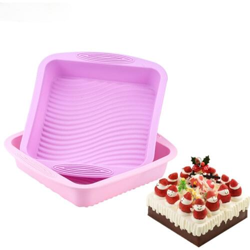 Square Cake Mold Food Grade Silicone Non-stick Bread Toast Wavy Bottom Easy Demold Cake Pan Baking Mould Random Color