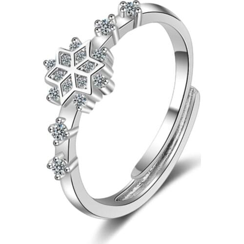 Personality temperament simple fashion trend retro antique crystal snowflake adjustable silver plated rings SA022