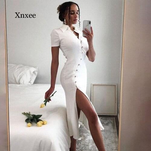 Chinese Cheongsam Short Sleeve Sexy Slit Robe Women Buttons Bodycon Dress Summer Fashion Streetwear Party Elegant Wear Drerss