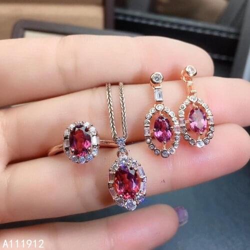 KJJEAXCMY fine jewelry natural garnet 925 sterling silver new women pendant necklace ring earrings set support test luxury