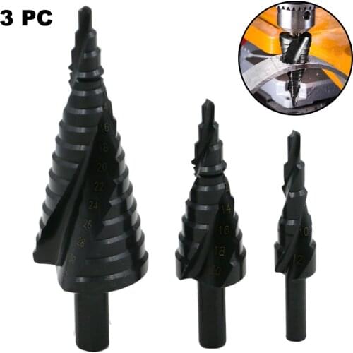 3 PCS 4-12/20/32mm HSS Titanium Coated Cobalt Cone Spiral & Straight Flute for Steel Wood Metal Hole Grooved Step Drilling Bit