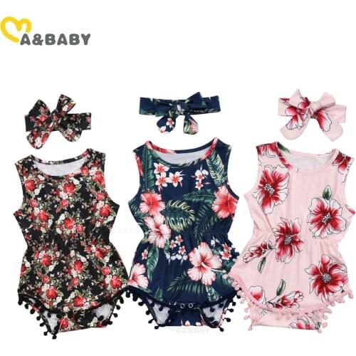 2pcs/lot Newborn Infant Baby Girls Flower Romper Sleeveless Pom Pom Jumpsuit Summer Baby Girl Clothes