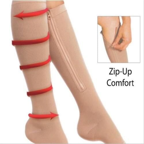 1 Pair Unisex Open Toe Compression Socks Knee Length Zipper Up Calf Leg Anti-Fatigue Stocking Varicosity Support Elastic Socks