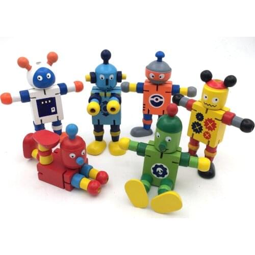 New Creative Wooden Robot Shaped Assembling Transformation Blocks Kids DIY Intelligence Training Educational Toys Christmas Gift