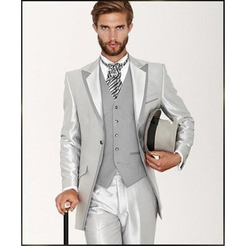 Handsome Groomsmen Peak Lapel Groom Tuxedos Mens Wedding Dress Man Jacket Blazer Prom Dinner (Jacket+Pants+Tie+Vest) A388