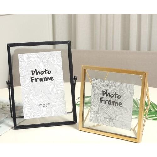 Creative Nordic photo frame light luxury metal iron solid geometric decoration simple glass photo frame
