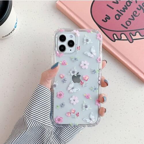 Kawaii Flower Phone Case For iPhone 11 12 Pro Max Mini XR X XS Max 78 SE2020 Cute Transparent Dirt-resistant Soft Cover Holder