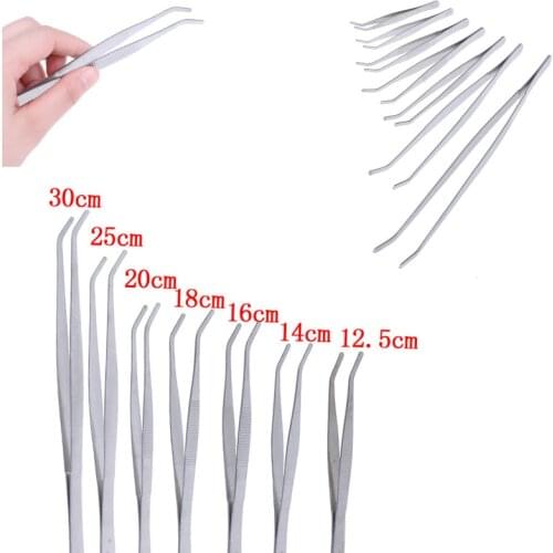 12.5/14/16/18/20/25/30cm Stainless Multifuctional Steel Elbow Tweezers Aquarium Clear Clip Tool Medical Repair Tools 1pc
