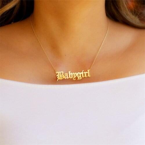 Fashion Cute Gold Babygirl Old English Necklace Stainless Steel Babygirl Monogram Pendants Lovely Gift for the Mom