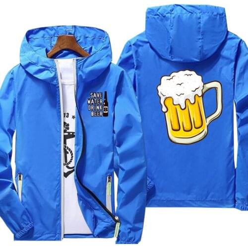 Mens anime Jackets Beer Print Windbreaker Jacket Reflective zipper thin hoodie jacket waterproof Outdoors