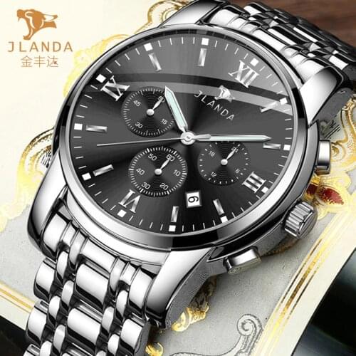 JLANDA Luxury Fashion Waterproof Luminous Sports Brand Steel Strap Clock Atmosphere Date WatchQuartz Casual Men Watches J6602