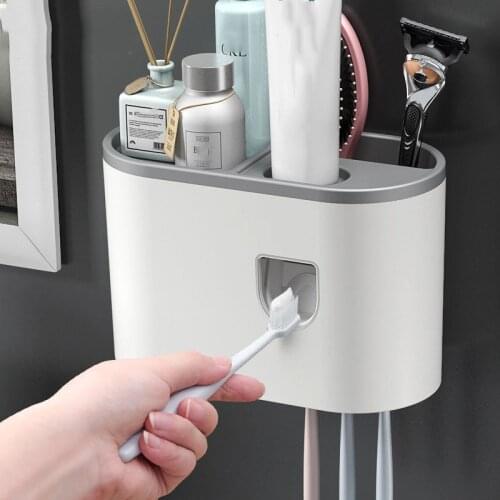 Bathroom Toothbrush Holder Automatic Toothpaste Wall Mount Storage Rack Automatic Release Bathroom Accessories Organizer Set