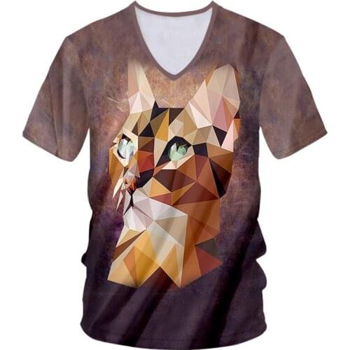 OGKB T Shirts Man Factory V-neck Short Sleeve Argyle 3D Tshirt Print Diamond Hip Hop Oversized Attire Male Spring T-shirt