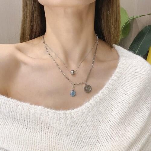 Huge Bud Necklace Fashion Stainless Steel Collares Smile Face Pendant Necklaces Women Chain Choke Jewelry Party Accessories