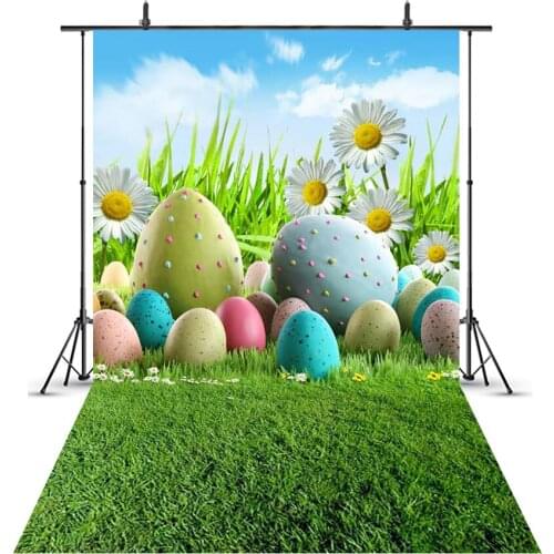 MEHOFOTO Easter Eggs Photography Backdrop Scenery Green Grass Photo Background Flowers and Trees Newborn for Supplies 210