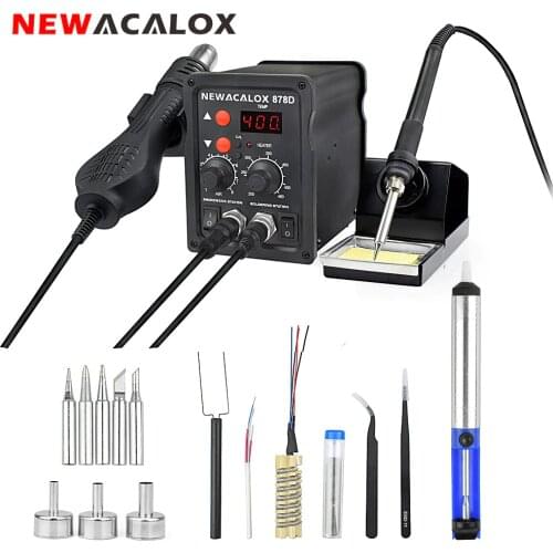 NEWACALOX BGA Rework Soldering Station 878D 220V/110V 700W Desoldering Hot Air Gun Soldering Iron Tool Repair Welding Station
