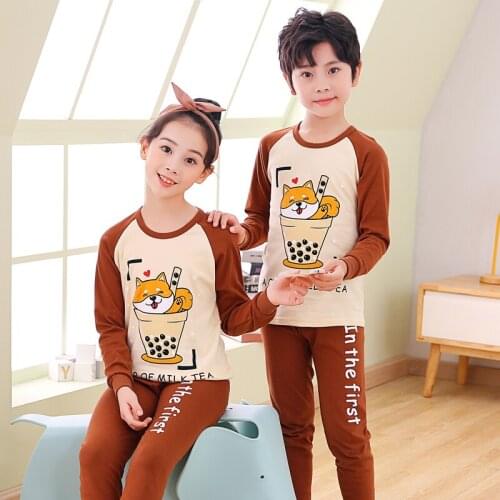Girls Cat Sleepwear Pejamas Kids Pyjamas For 4 5 6 7 8 9 Years Children Homewear Night Wear High Quality Boys Full Pajamas Sets
