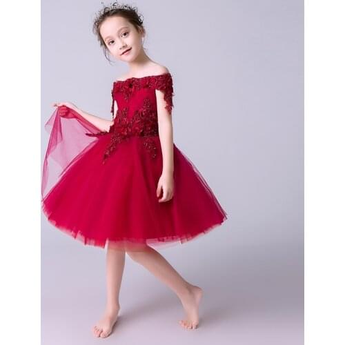 Glizt Red Tulle Strapless First Communion Dress Flower Girl Dresses for Wedding Party Pageant Princess Floral Baby Baptism Gown