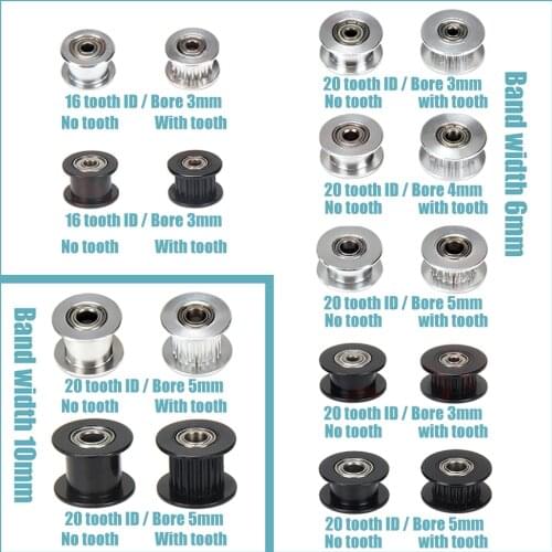 Gt2 timing belt pulley 6mm 10mm bandwidth 16 teeth 20 teeth tooth tensioner bore 3mm 4mm 5mm inner hole roller MXL pulley
