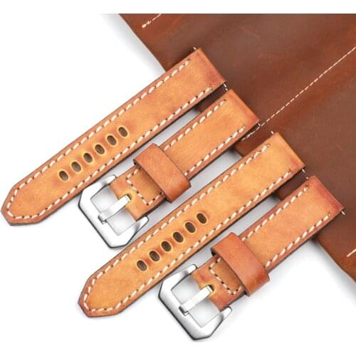Vintage Handmade Leather Watchstrap 18mm 20mm 22mm 24mm Men Watchband for Panerai Replacement Bands Wist Bracelet
