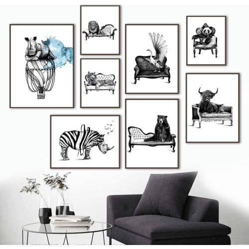 Bear Rhinoceros Lion Panda Tiger Cow Swan Wall Art Canvas Painting Nordic Posters And Prints Wall Pictures For Living Room Decor