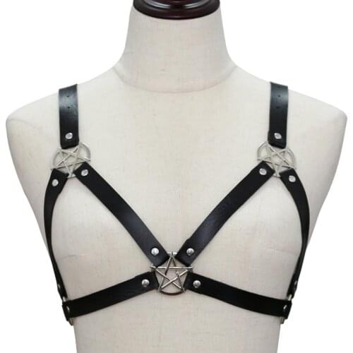 Goth Sexy Body Lingerie Pu Leather Clubwear Exotic Apparel Bondage Bra Clothes Chest Strap Street Shot Corset Belt Suspenders