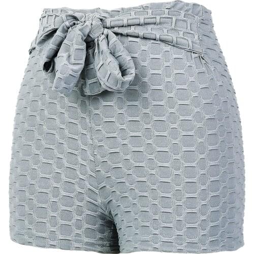 Sexy Fashion Women High Waist Sport Shorts, Honeycomb Type Slim Fit Stretch Short Pants with Bow-knot 2021