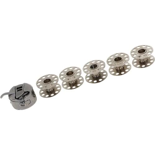 Silver 5 Bobbins 1 Bobbin Case Steel Sewing Machine Accessories For Brother