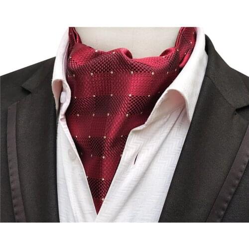 Stylish Mens Ascot Wine with Yellow Dot Unique Cravat Neck Ties