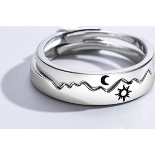 Sun Moon Couple Matching Rings for Women Men,Open Adjustable Couple Friendship Stackable Ring Sets Simple Ring Jewelry