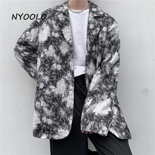 NYOOLO Vintage Streetwear Rose Floral Jacquard Design Long Sleeve Oversized Blazer Suit Jackets Women Men Cloth Elegant Outwear