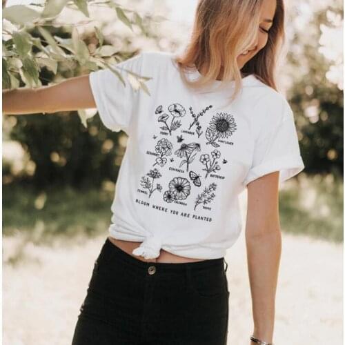 Bloom Where You Are Planted Botanical Flower women T-shirt funny cotton casual tops fashion new trend slogan goth shirt goth tee