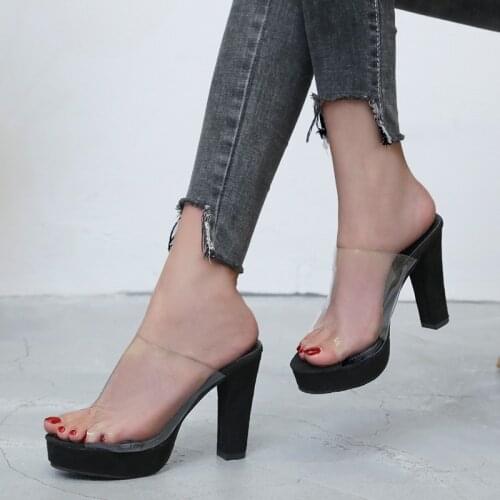 New High Heels Women PVC Transparent Sandals Women Sexy Platform High Heels Summer Open Toe Sandals Pumps Shoes Size 44