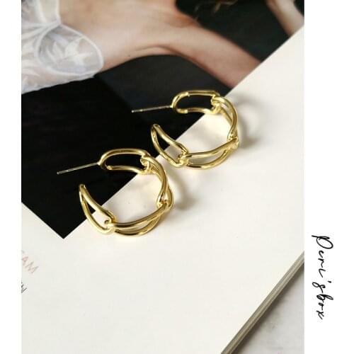 Perisbox 22mm Gold Cuban Chain Hoop Earrings Female Medium Size Bohemian Tribal Earrings Statement Aros Dorados Pendiente