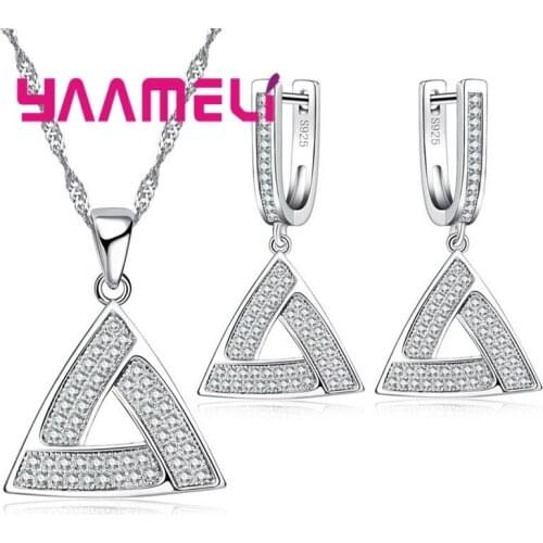 High Quality Woman Wholesale 925 Sterling Silver Triangel Shape Wedding Jewlery Set For Girls Best Jewelry Accessories