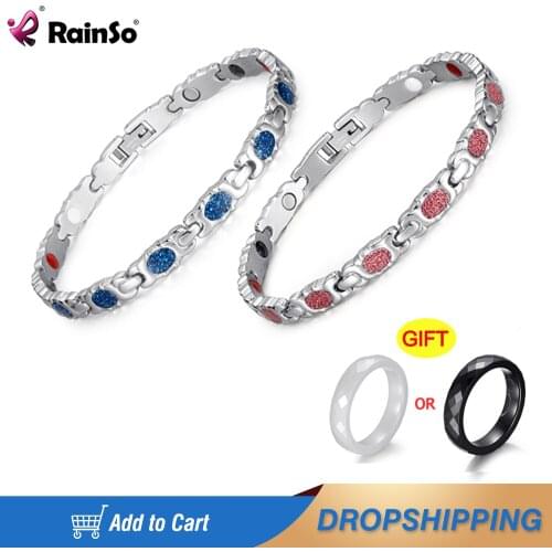 RainSo 2020 New Fashion Bracelet Women Magnetic FIR Therapy Stainless Steel Bracelets Femme Chain Pink Blue Accessories