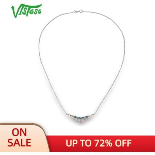 VISTOSO 10K Yellow Gold&Silver 925 lab Created Emerald&White Sapphire Necklace For Lady Engagement Anniversary Fine Jewelry