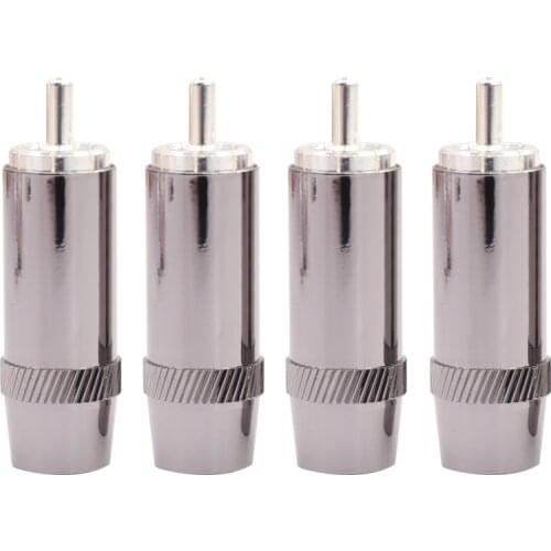 4pcs brass Silver Plated Audio RCA Plug 8mm Cable Silver Connector HIFI
