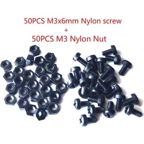 50 Sets M3 Black Nylon Stainless Steel Cross Recessed Pan Head Screws With Nut Phillips Screws Set M3*6mm