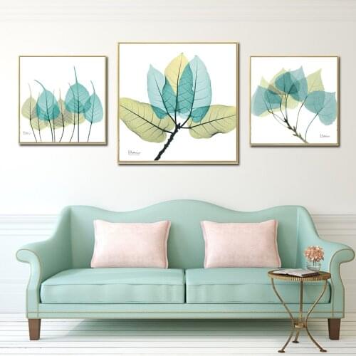 Watercolor Green Leaves Abstract Nordic Canvas Paintings Wall Art Pictures Poster Print Kitchen Living Room Home Office Décor