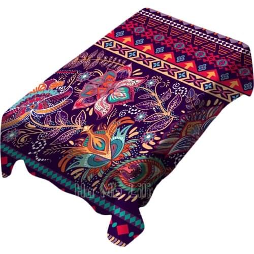 Retro Folk Style Flowers Hem Seamless Mosaic Tablecloth Indoor And Outdoor Art Decoration