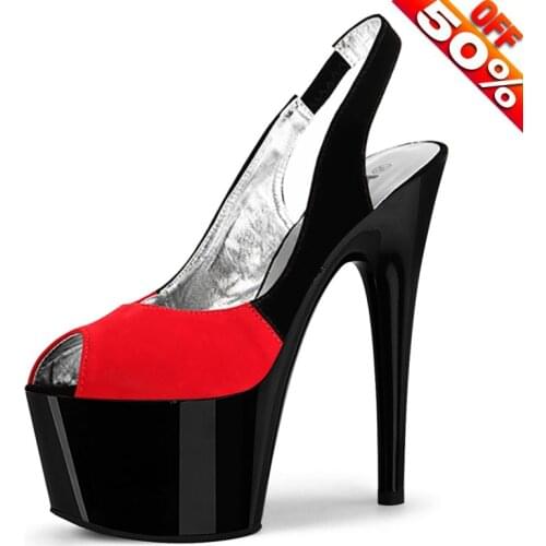 Summer 7 Inch High Heels With Button Suede Upper And 17cm Pole Dancing Sandals Platform Multicolor Evening Dress Dancer Shoes