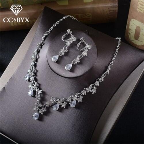 CC Wedding Engagement Accessories Drop Earring And Necklace Fashion Water Drop Shine CZ Stone Simple Design Wholesale Gift TL206