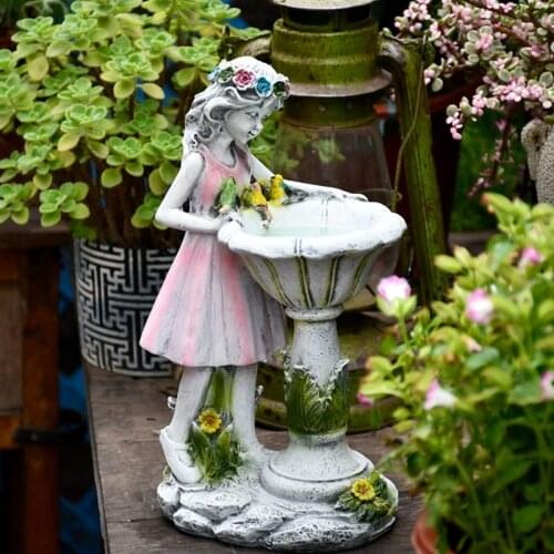 Resin Angel Figure Sculpture Ornaments Home Outdoor Garden Flower Fairy Girl Solar Decor Villa Courtyard Mini Landscape