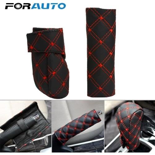 FORAUTO PU Leather Car Hand Brake Cover Gear Shift Cover Handbrake Grips Manual Gear Head Shift Knob Collars